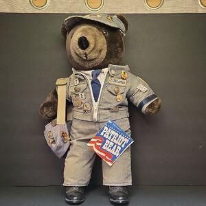 Vtg Patriot Bear US Mail Postal Letter Carrier Teddy Bear 19" hat & lapel pins